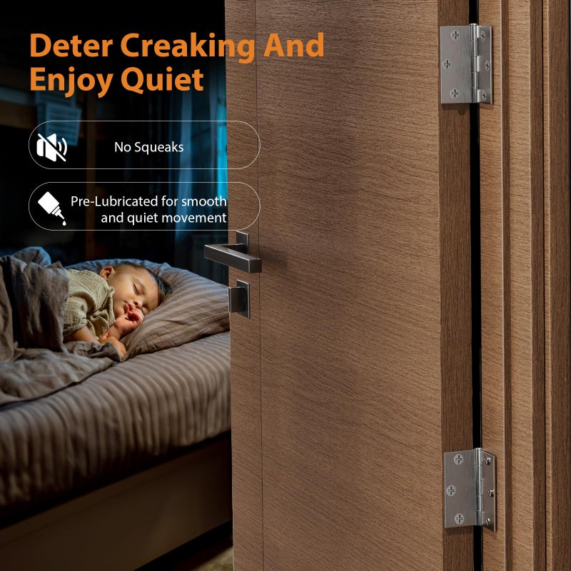 AmzGod Door Hinges Brushed Nickel - 6 Pack Nickel 3.5 Inch Interior Satin Nickel Door Hinges with Square Corner - 3 1/2 Inch Silver Hardware Door Hinge for Residential Standard Door - Image 3